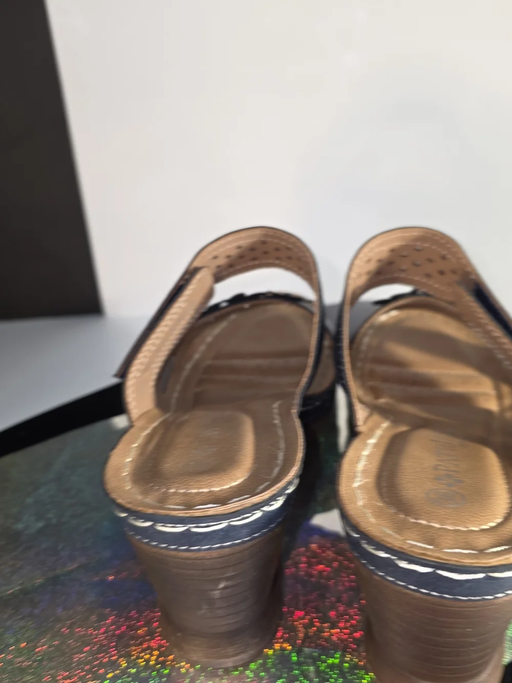Patrizia Costmary Navy Floral Leather Wedge Sandal Stud Detail Sz 36 (5-6 US)